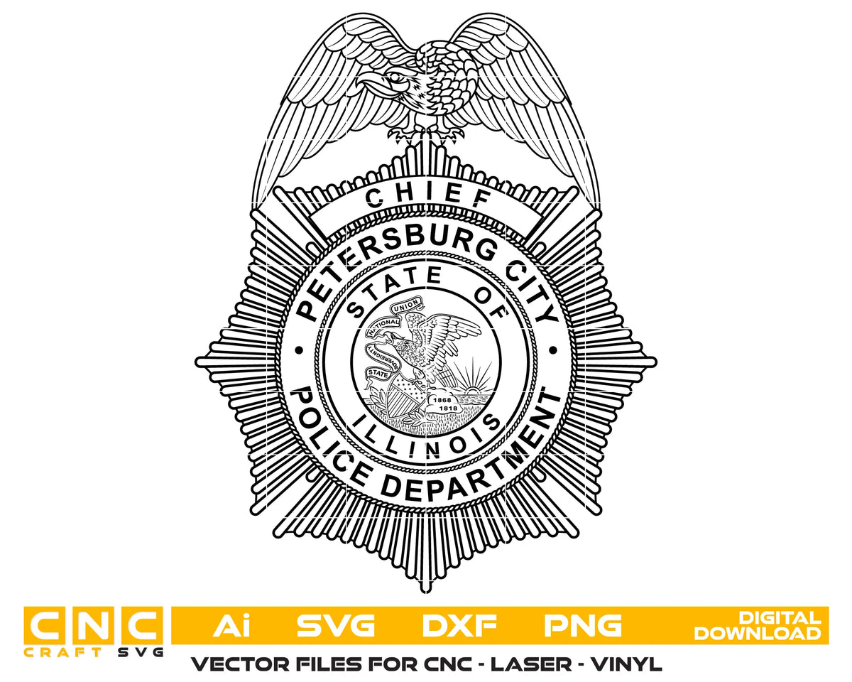 Petersburg City Police Chief Badge SVG Illinois Law Enforcement Vector