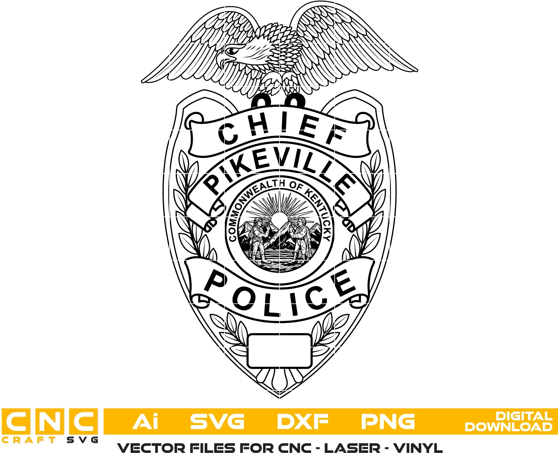 Chief Pikeville Police logo with an eagle on a white background