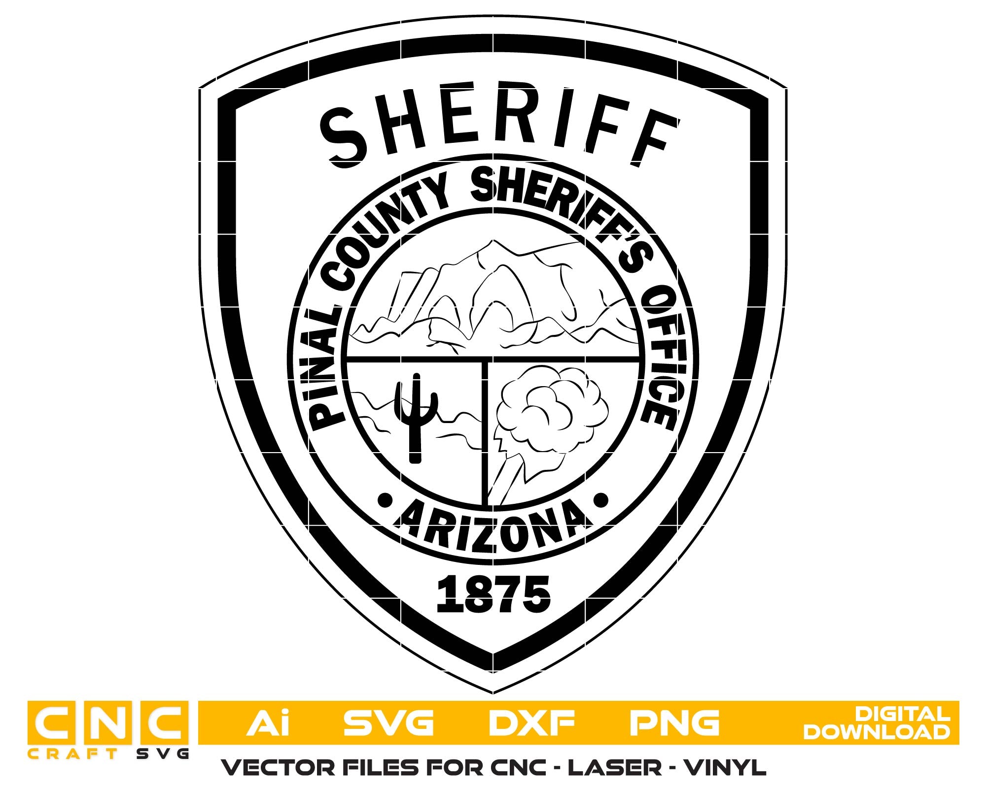 Pinal County Arizona Sheriff Badge SVG

Arizona State Shield Badge Vector Design

Pinal County AZ SO Emblem for CNC Engraving