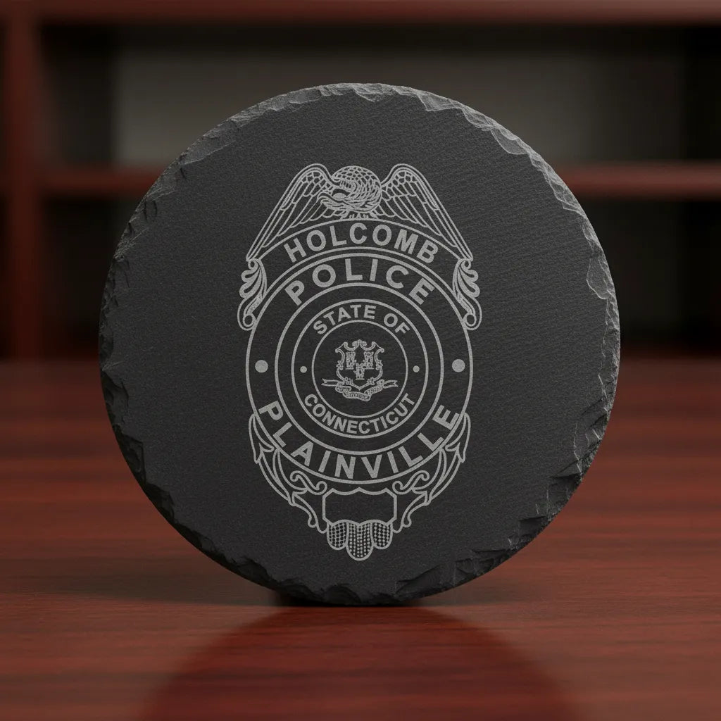 Plainville Holcomb Police Badge SVG

Connecticut Law Enforcement Vector Design

Eagle Police Badge Engraving File

Plainville Police Sign CNC File

Connecticut State Seal Badge Vector for Laser Cutting