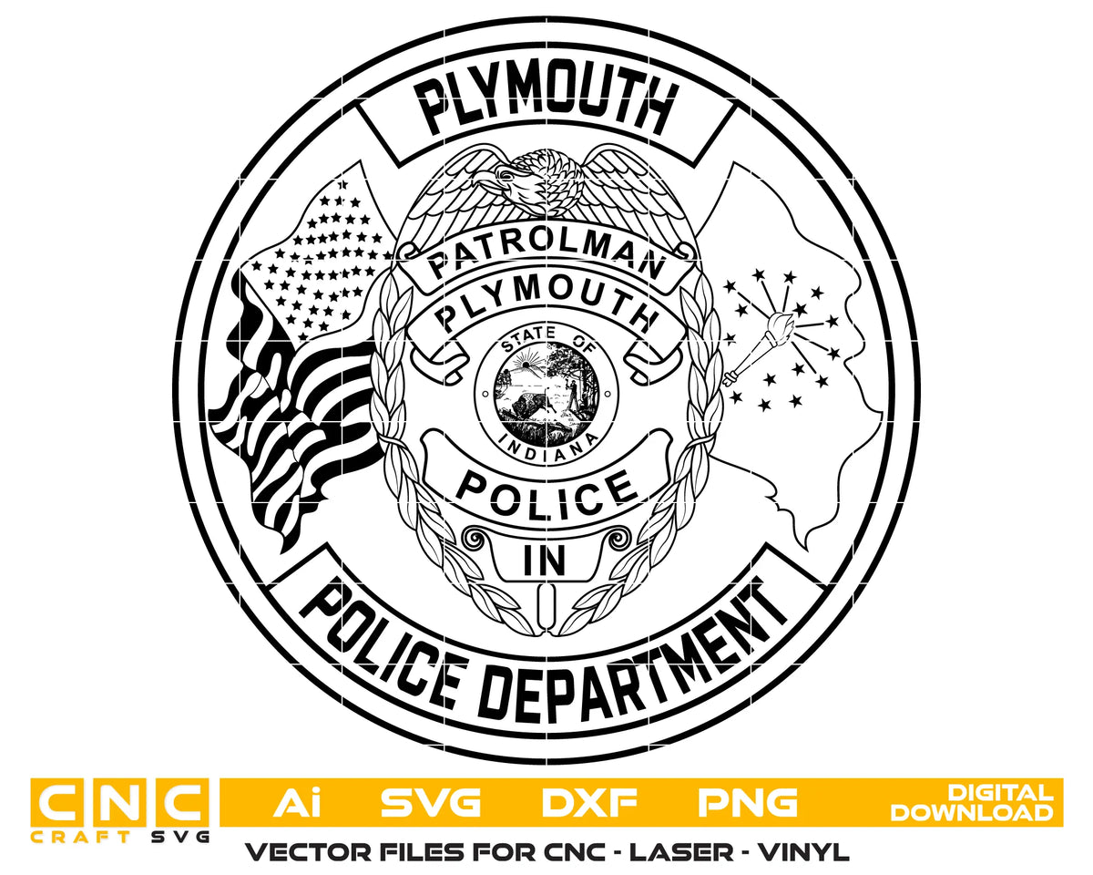 Plymouth Police Patrolman Badge SVG Indiana Law Enforcement Vector