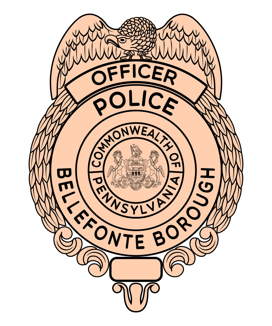 Bellefonte Borough Police Badge SVG

Pennsylvania Law Enforcement Vector Design

Commonwealth of Pennsylvania Coat of Arms Emblem

Police Officer Shield Engraving File

Eagle Top Police Badge CNC File