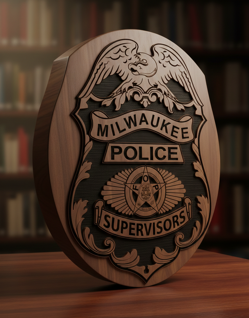 Milwaukee Police Supervisors Badge SVG

Wisconsin Law Enforcement Vector Design

Fraternal Order of Police Emblem

Police Supervisor Shield for Engraving

Milwaukee Police Eagle CNC File