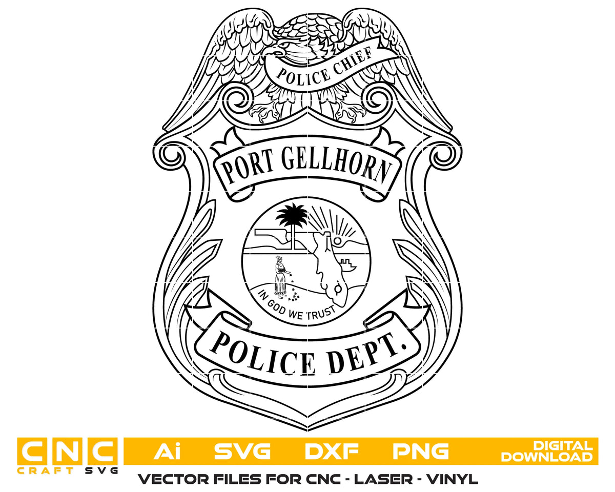 Port Gellhorn Police Chief Badge Florida SVG Law Enforcement Vector