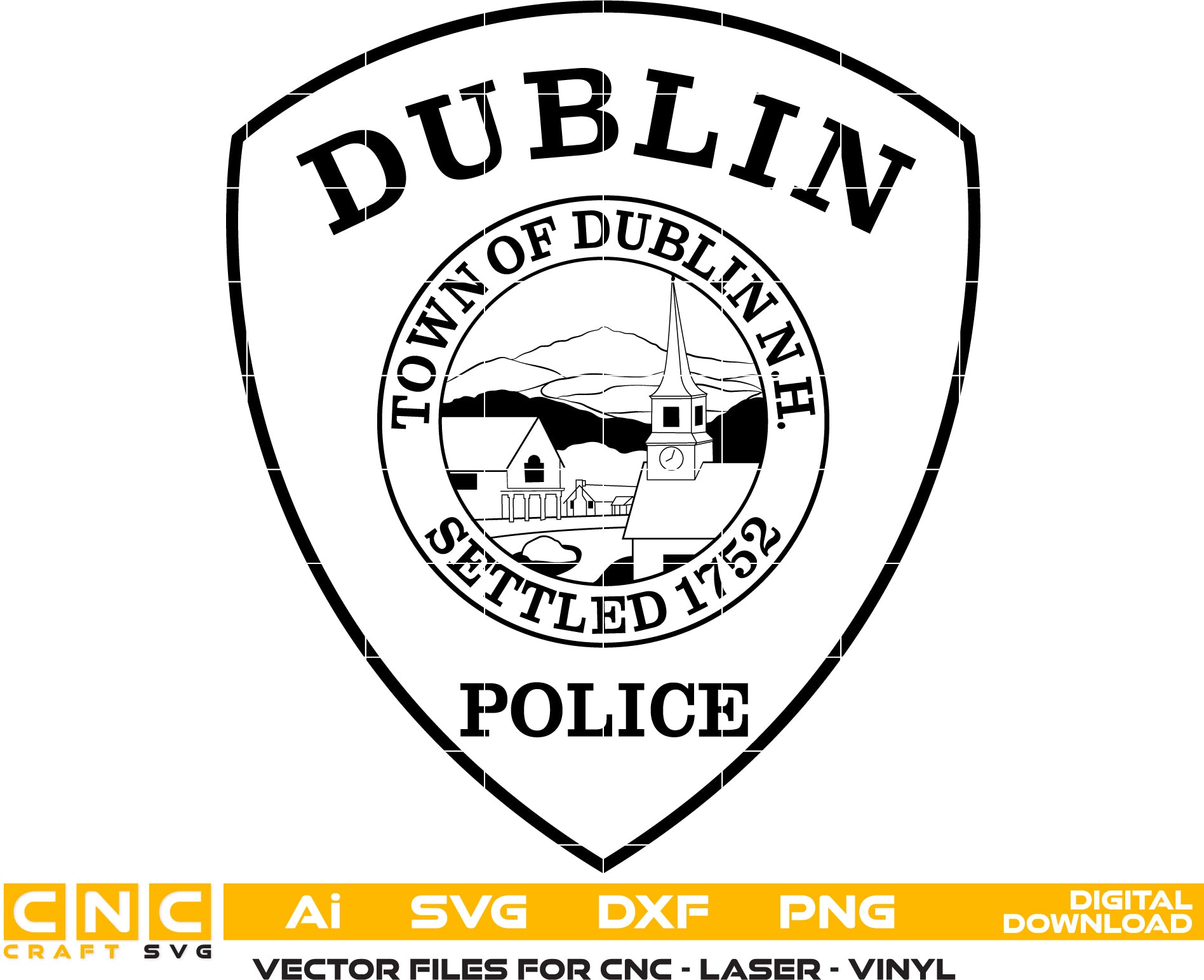 Town of Dublin New Hampshire Police Badge SVG for CNC

Dublin NH Police Badge Vector for Laser Engraving

Town of Dublin New Hampshire Seal for Wood Carving

Professional Dublin NH Law Enforcement Shield Design

Dublin NH Police SVG Logo for CNC Router Projects