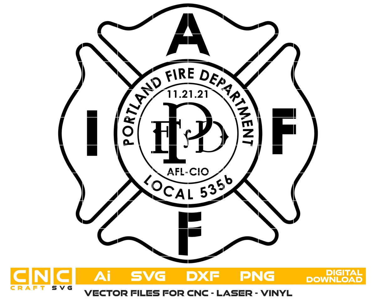 Portland Fire Fighters Local 5356 Badge Indiana SVG Firefighter Vector