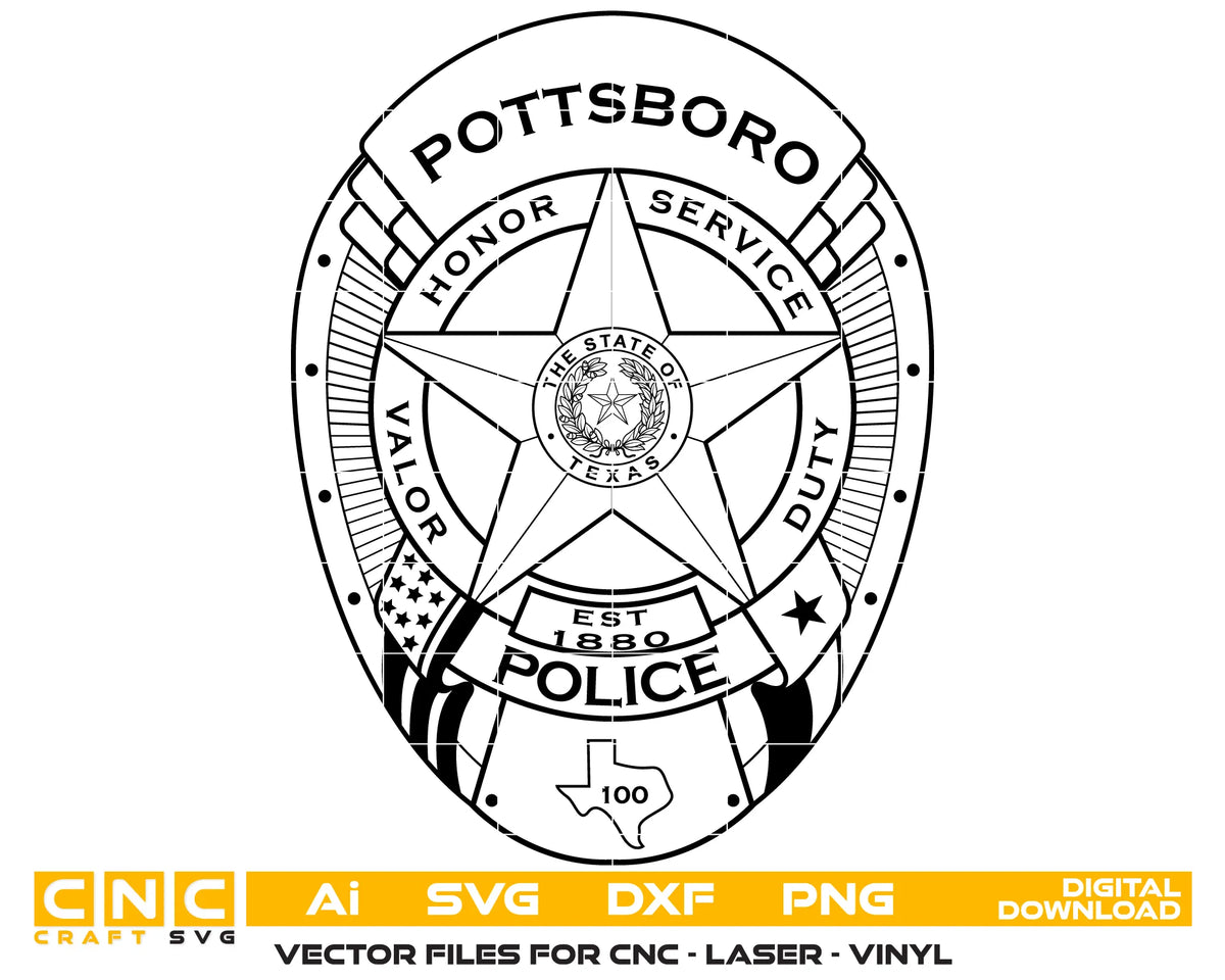 Pottsboro Police Department Badge Texas SVG Police Vector