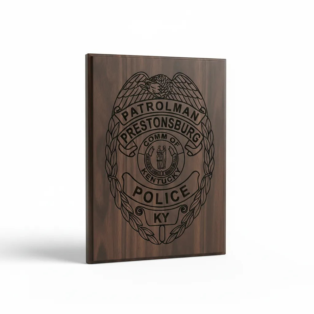 Prestonsburg Patrolman Police Badge SVG

Kentucky Law Enforcement Vector Design

Eagle Laurel Wreath Badge Engraving File

Prestonsburg KY Police Sign CNC File

Commonwealth of Kentucky Seal Vector for Lasers