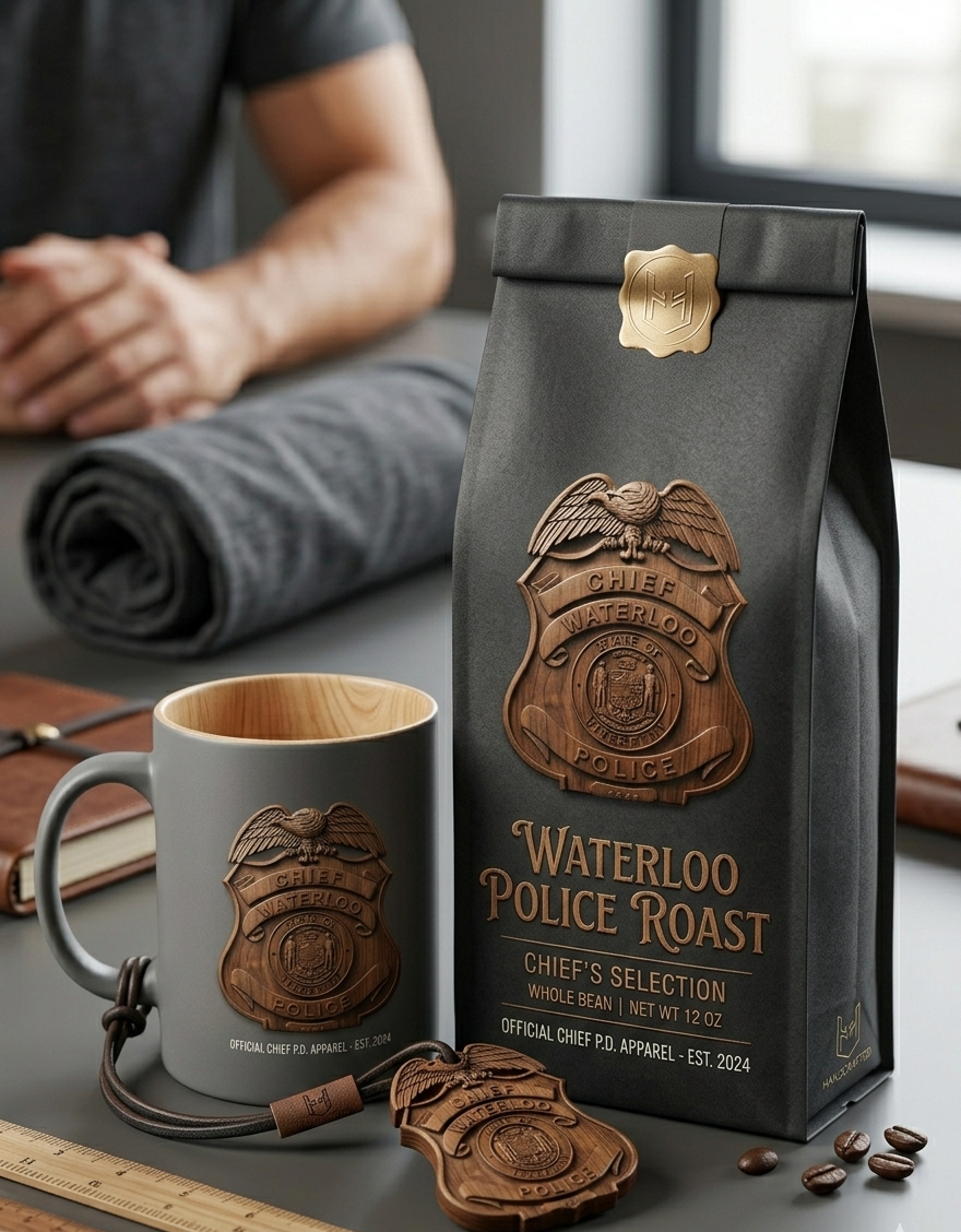 Waterloo Wisconsin Police Chief Badge SVG

Wisconsin Police Badge Vector Design

Waterloo PD Emblem for CNC Engraving

Chief of Police Badge SVG for Laser Cut

WI Law Enforcement Badge Vector