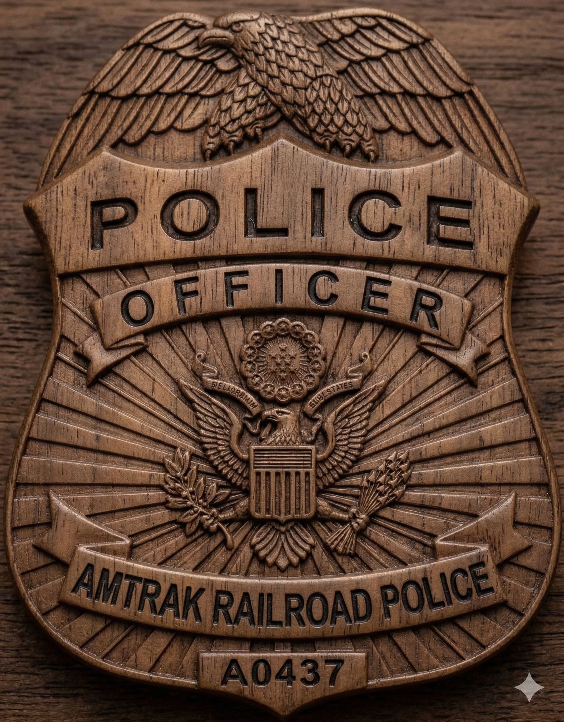 Amtrak Railroad Police Badge SVG

Railway Law Enforcement Vector Design

Great Seal of the US Police Emblem

Railroad Police Shield Engraving File

Amtrak Officer Sign CNC Router File