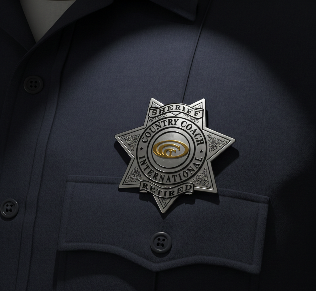 Country Coach International Sheriff Badge SVG

Retired Sheriff RV Club Vector Design

Motorhome Club Law Enforcement Emblem

Custom Badge for RV Owners

Country Coach Badge CNC File