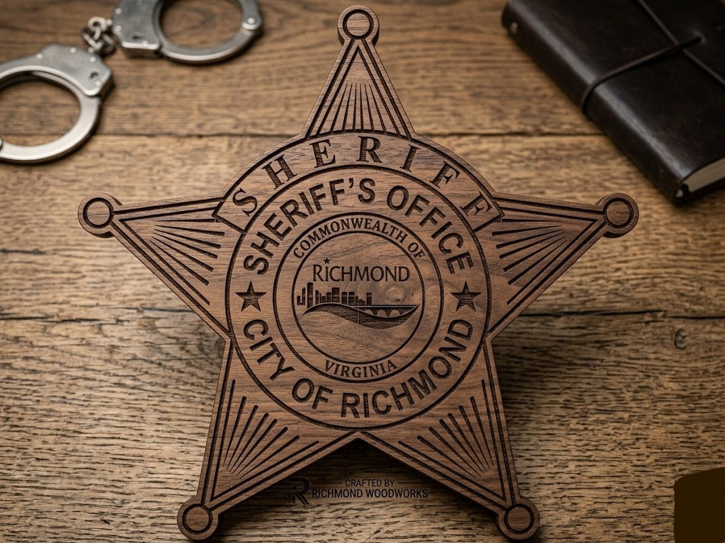 City of Richmond Sheriff’s Office Badge SVG for CNC

Richmond VA Sheriff Star Badge Vector for Laser Engraving

City of Richmond Virginia Sheriff Emblem for Wood Carving

Professional Richmond VA Law Enforcement Star Design

Richmond Sheriff SVG Logo for CNC Router Projects