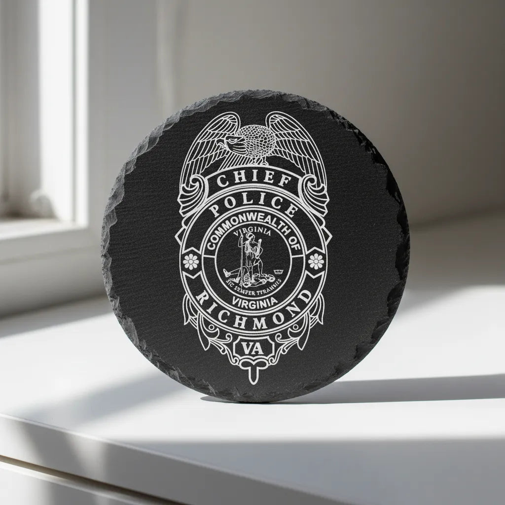 Richmond Police Chief Badge SVG

Virginia Law Enforcement Vector Design

Police Chief Badge Engraving File

Richmond VA Police Sign CNC File

Commonwealth of Virginia Seal Vector for Laser Cutting