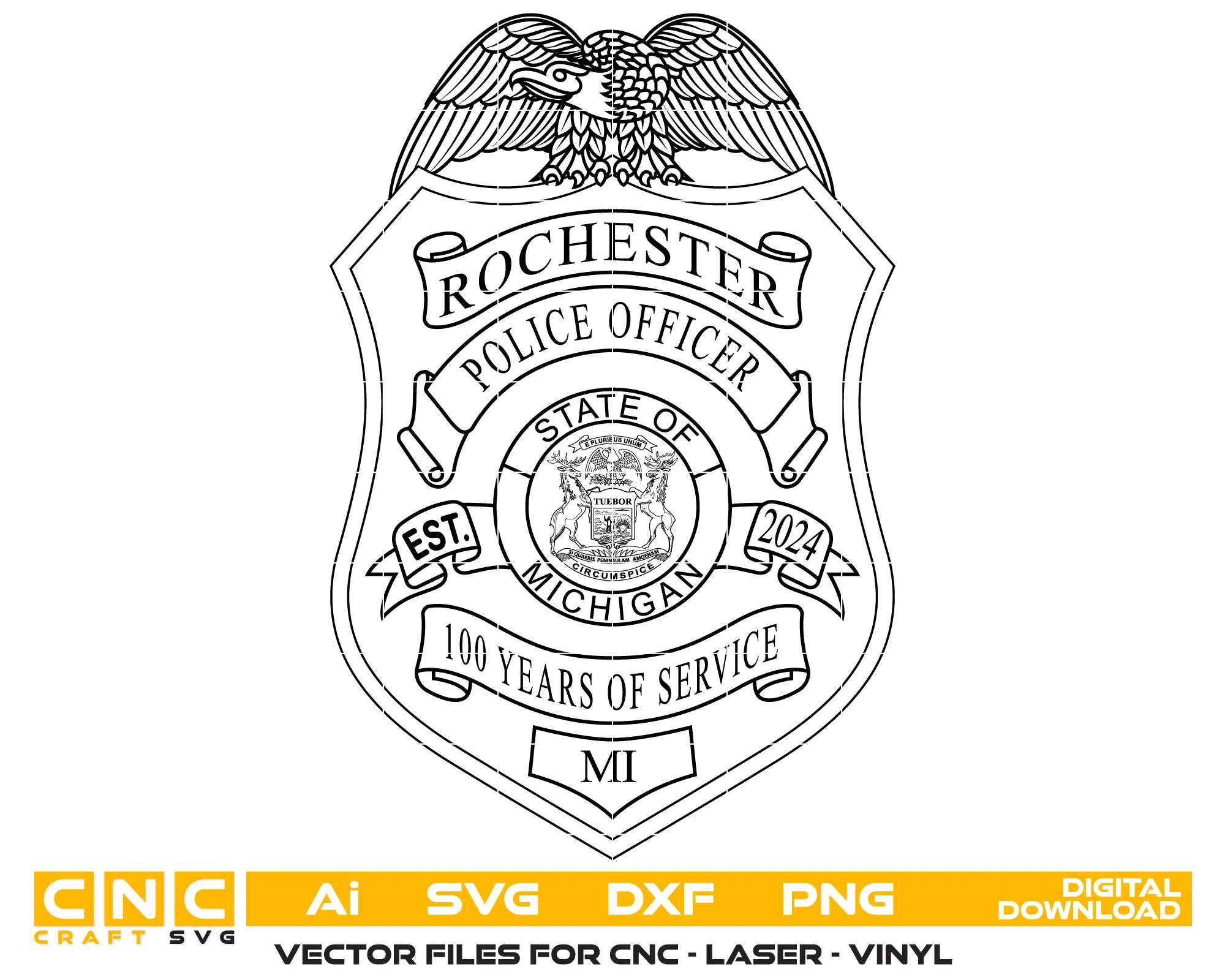 Rochester Police Officer Badge 100 Years of Service SVG Michigan Law Enforcement Vector