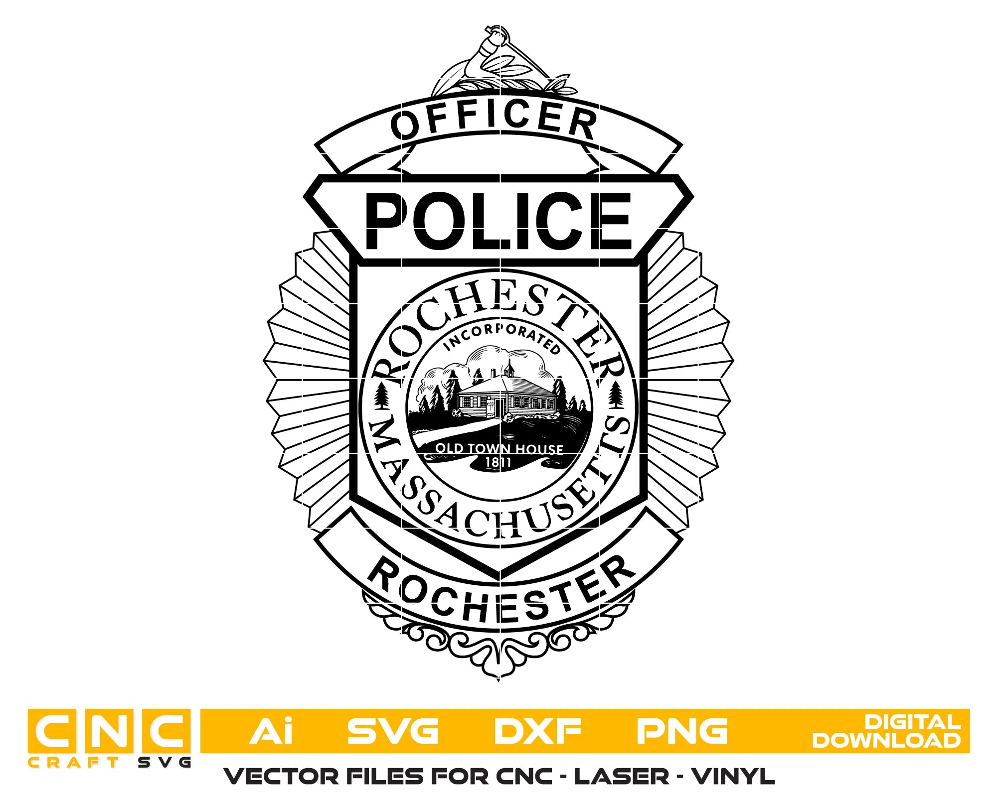 Rochester Police Officer Badge Massachusetts SVG Massachusetts Law Enforcement Vector