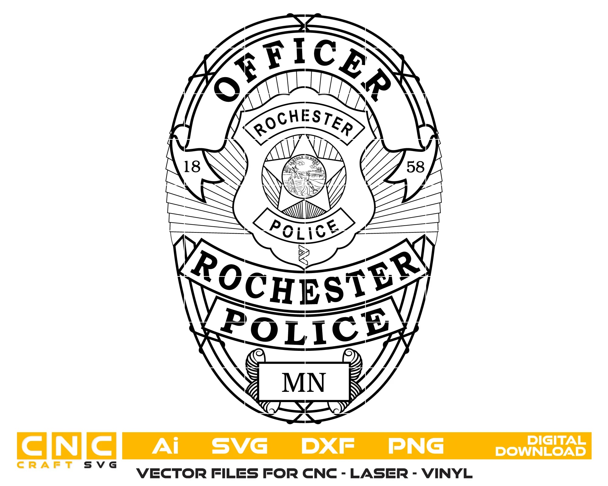 Rochester Police Officer Badge Minnesota SVG Minnesota Law Enforcement Vector