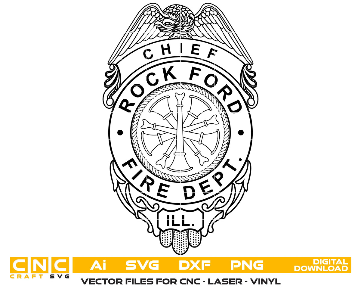 Rockford Fire Department Chief Badge SVG Illinois Firefighter Vector