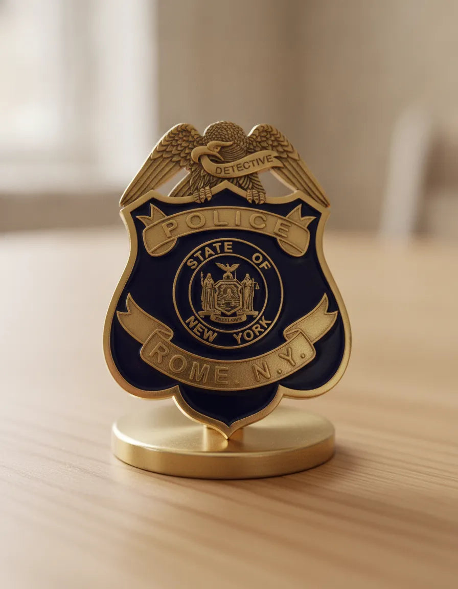 Rome NY Police Detective Badge SVG

New York Law Enforcement Shield Vector

State of New York Seal Engraving File

Eagle Topped Police Badge Sign CNC File

Detective Shield Vector for Lasers