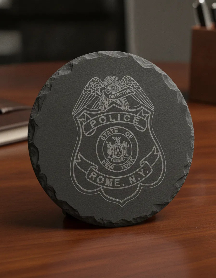 Rome NY Police Detective Badge SVG

New York Law Enforcement Shield Vector

State of New York Seal Engraving File

Eagle Topped Police Badge Sign CNC File

Detective Shield Vector for Lasers