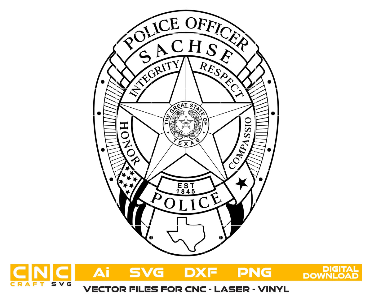Sachse Police Officer Badge SVG Texas Law Enforcement Vector
