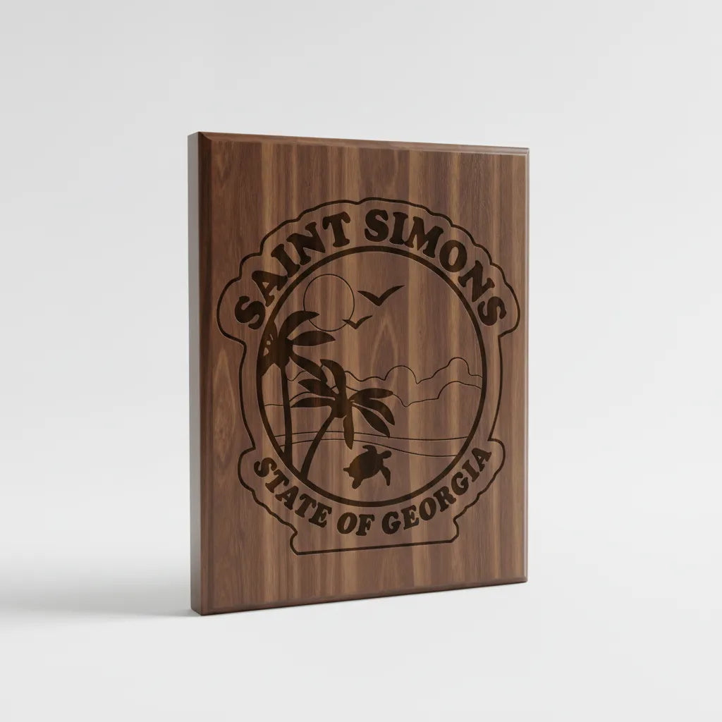 Saint Simons Georgia Coastal Seal SVG

Georgia Island Beach Scene Vector

Palm Trees and Sea Turtle Engraving File

Saint Simons Sign CNC File

Coastal Badge Vector for Lasers