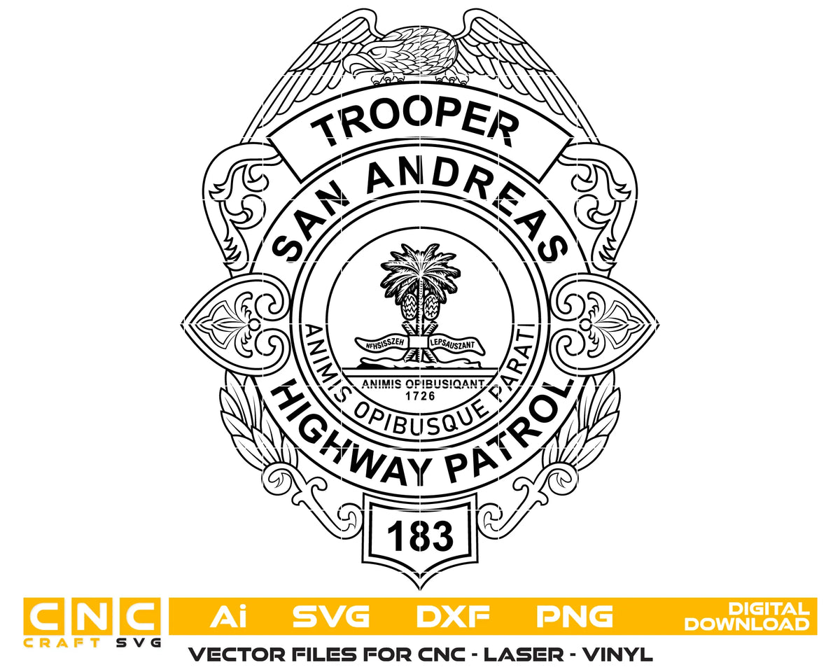 San Andreas Highway Patrol Trooper Badge SVG - Laser Cut File or CNC