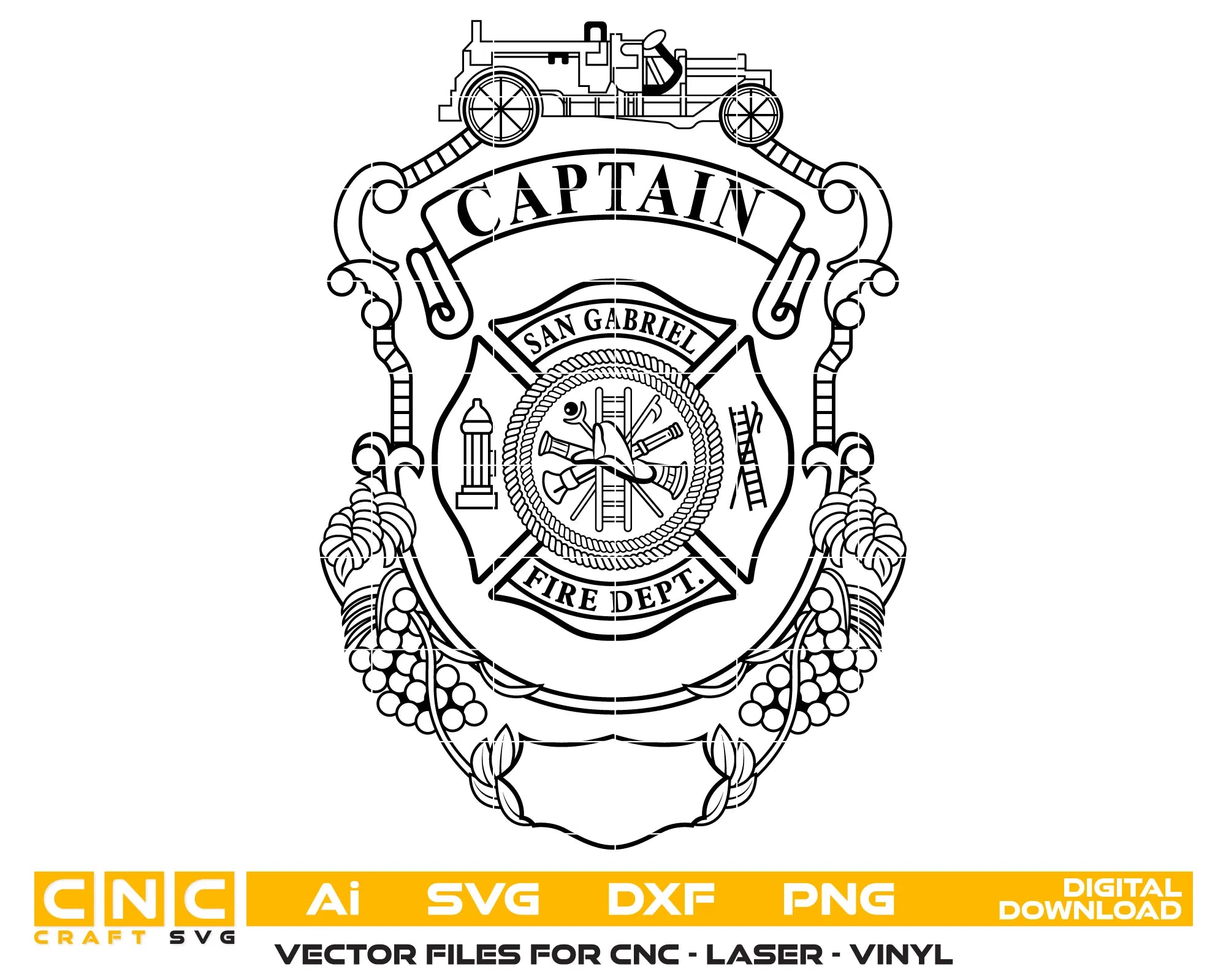 San Gabriel Fire Department Captain Badge SVG California Firefighter Vector
