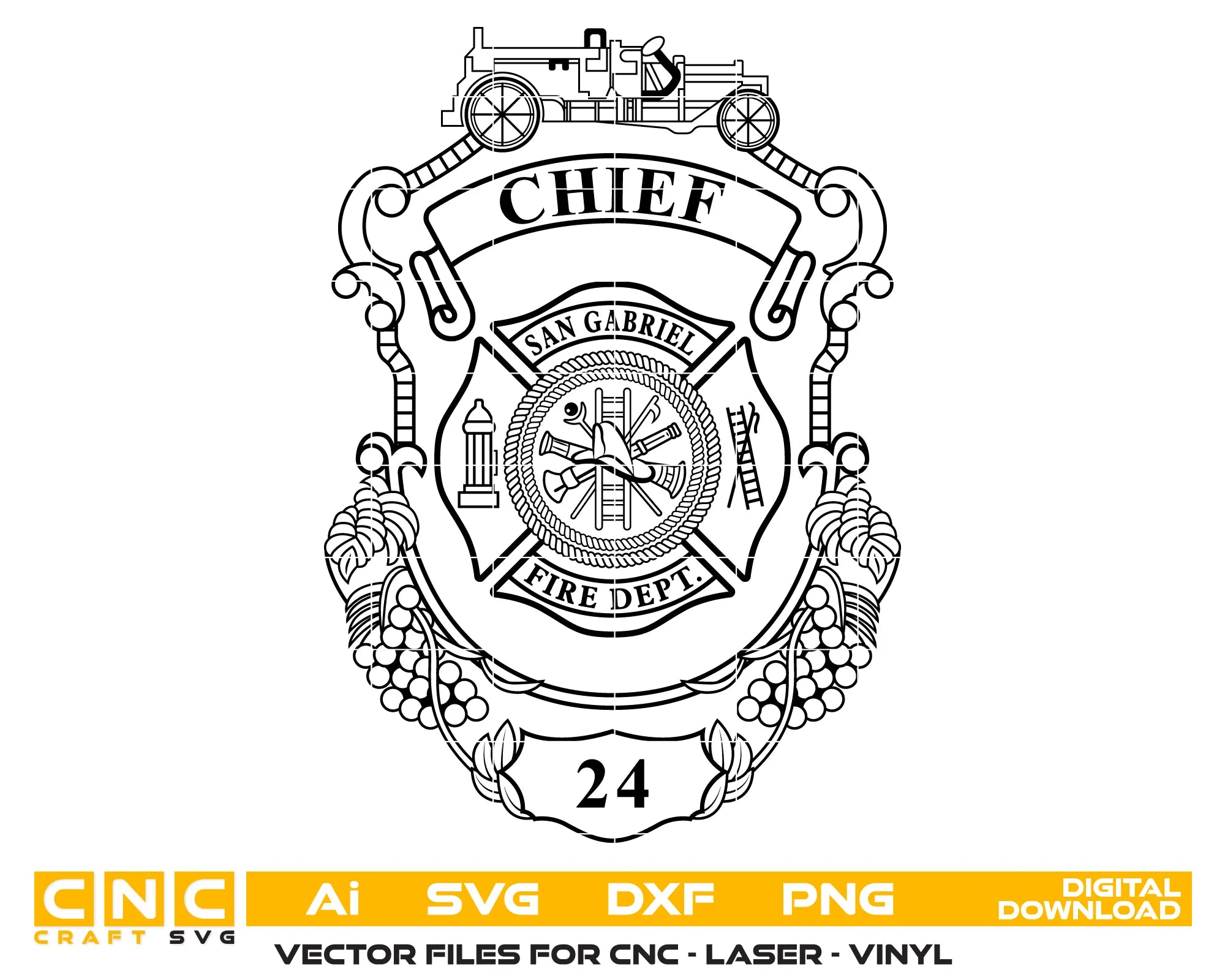 San Gabriel Fire Department Chief Badge SVG California Firefighter Vector
