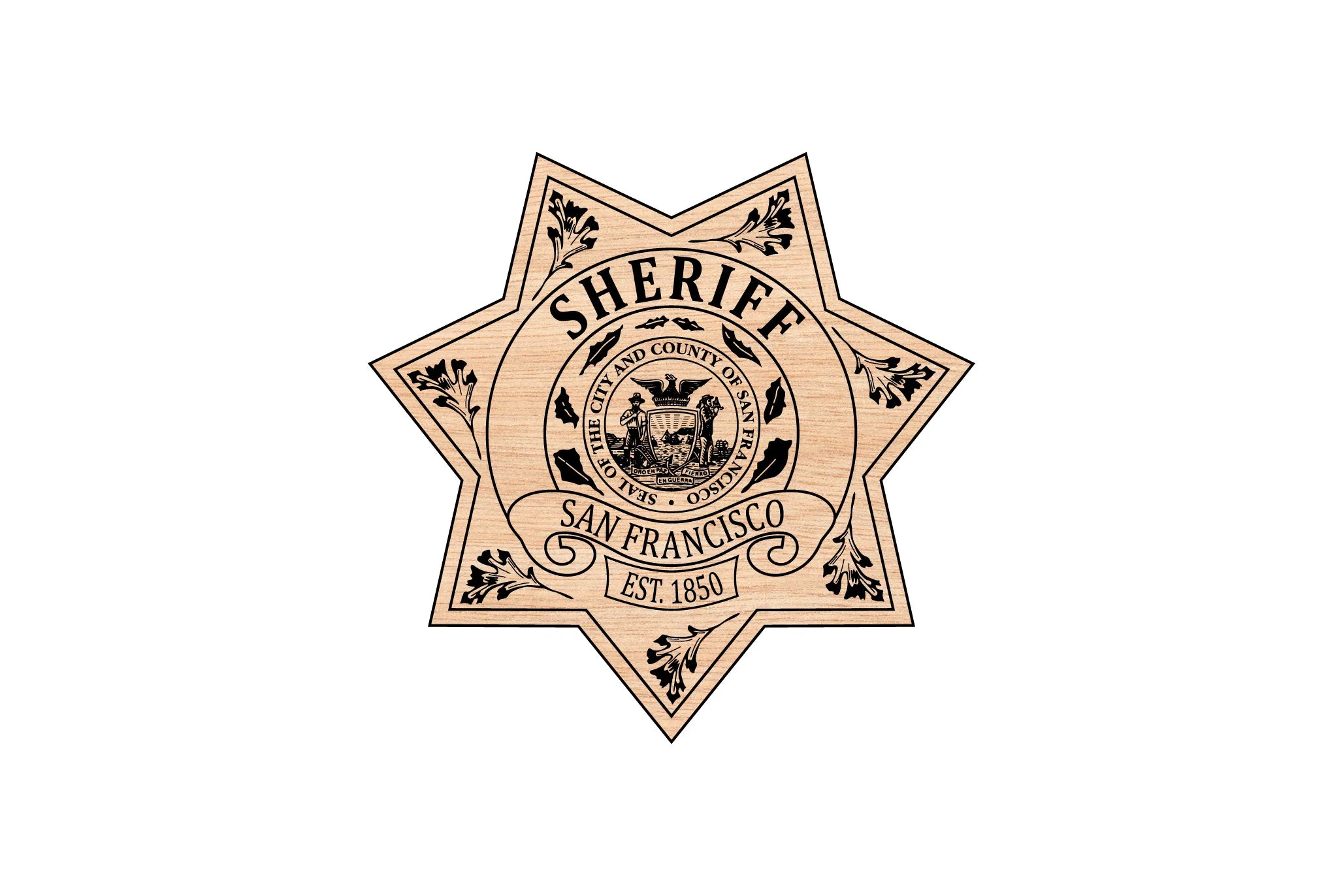San Francisco Sheriff Badge SVG

California Law Enforcement Vector

7-Point Star Sheriff Emblem

Deputy Plaque Engraving File

San Francisco Sheriff Sign CNC File