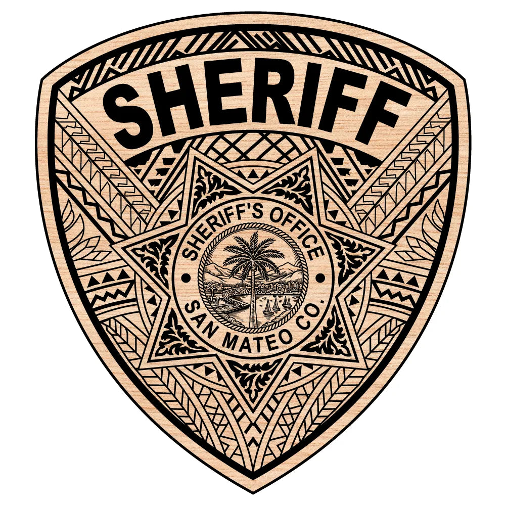 San Mateo County Sheriff Patch SVG

California Law Enforcement Vector

Tribal Pattern Sheriff Shield Emblem

Deputy Plaque Engraving File

San Mateo Sheriff Sign CNC File
