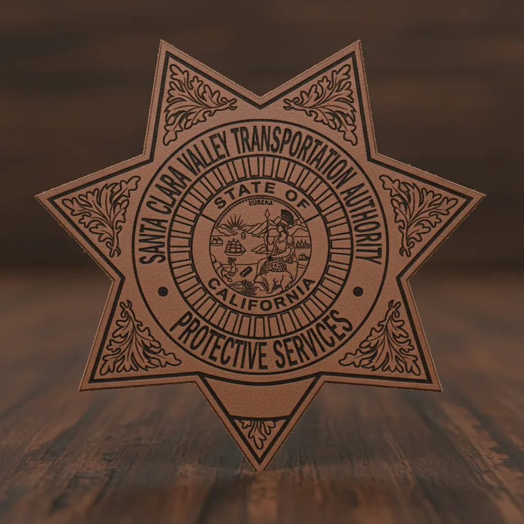 Santa Clara Valley Protective Services Badge SVG

California Transit Security Vector Design

7-Point Star Badge Engraving File

Santa Clara Valley VTA Sign CNC File

California State Seal Badge Vector for Lasers