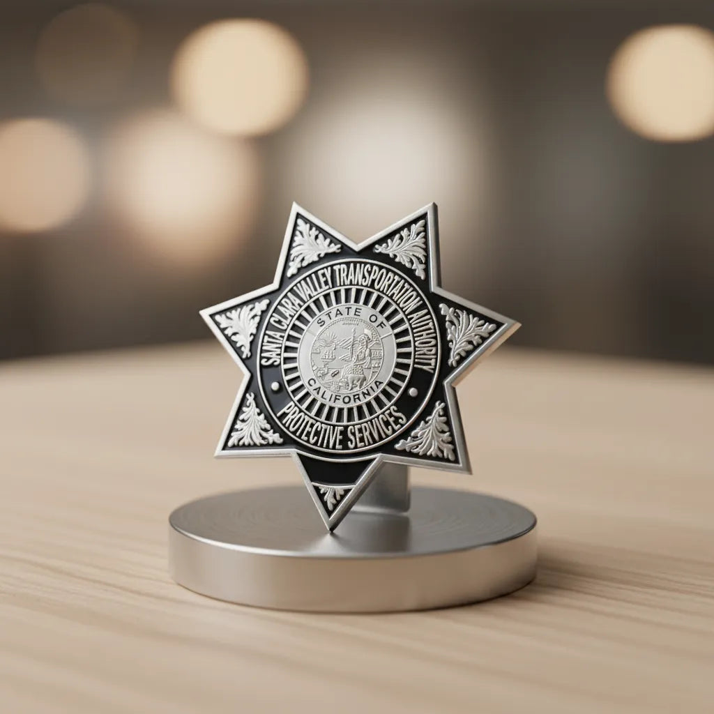 Santa Clara Valley Protective Services Badge SVG

California Transit Security Vector Design

7-Point Star Badge Engraving File

Santa Clara Valley VTA Sign CNC File

California State Seal Badge Vector for Lasers