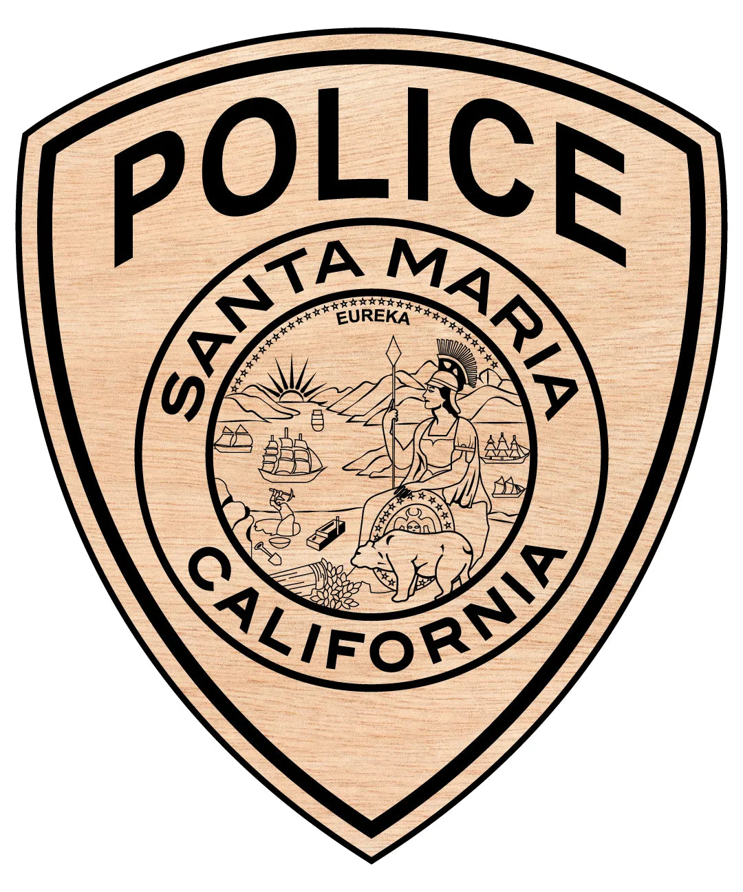 Santa Maria Police Department Patch SVG

California Law Enforcement Vector

Police Shield State Seal Emblem

Officer Plaque Engraving File

Santa Maria Police Sign CNC File