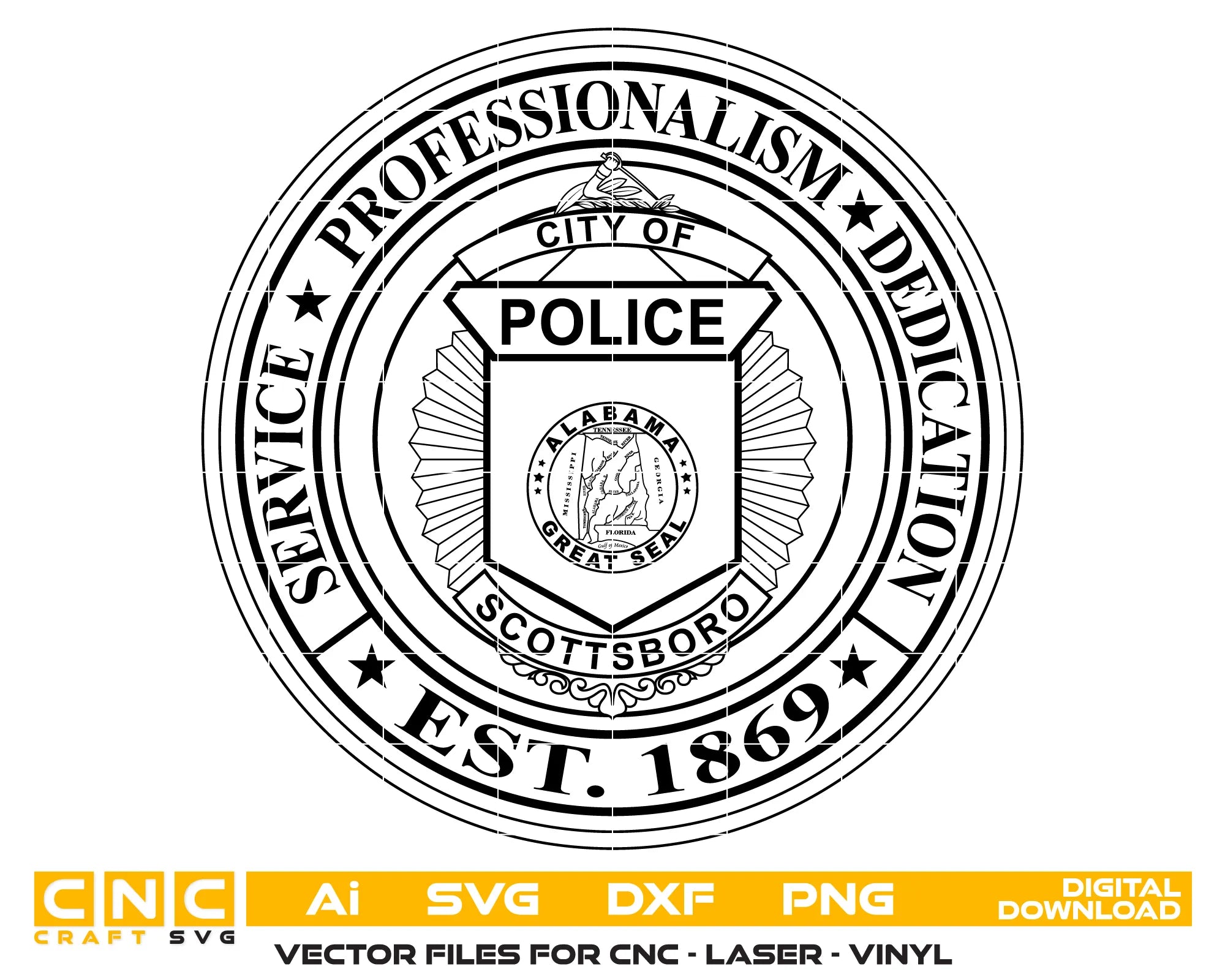 Scottsboro Police Department Badge SVG Alabama Law Enforcement Seal Vector