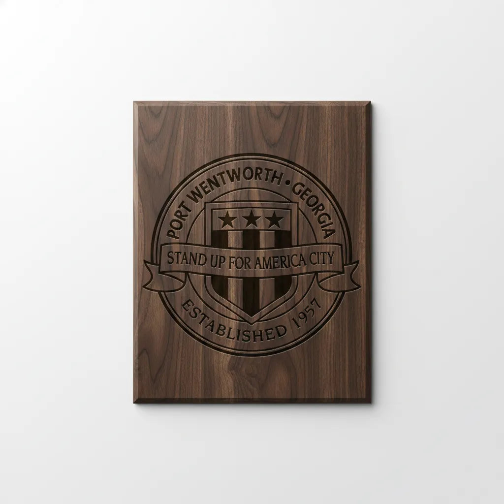 Seal of Port Wentworth Georgia SVG

Stand Up For America City Vector Design

Port Wentworth City Seal Engraving File

Georgia Municipal Sign CNC File

Shield and Stars Seal Vector for Laser Cutting