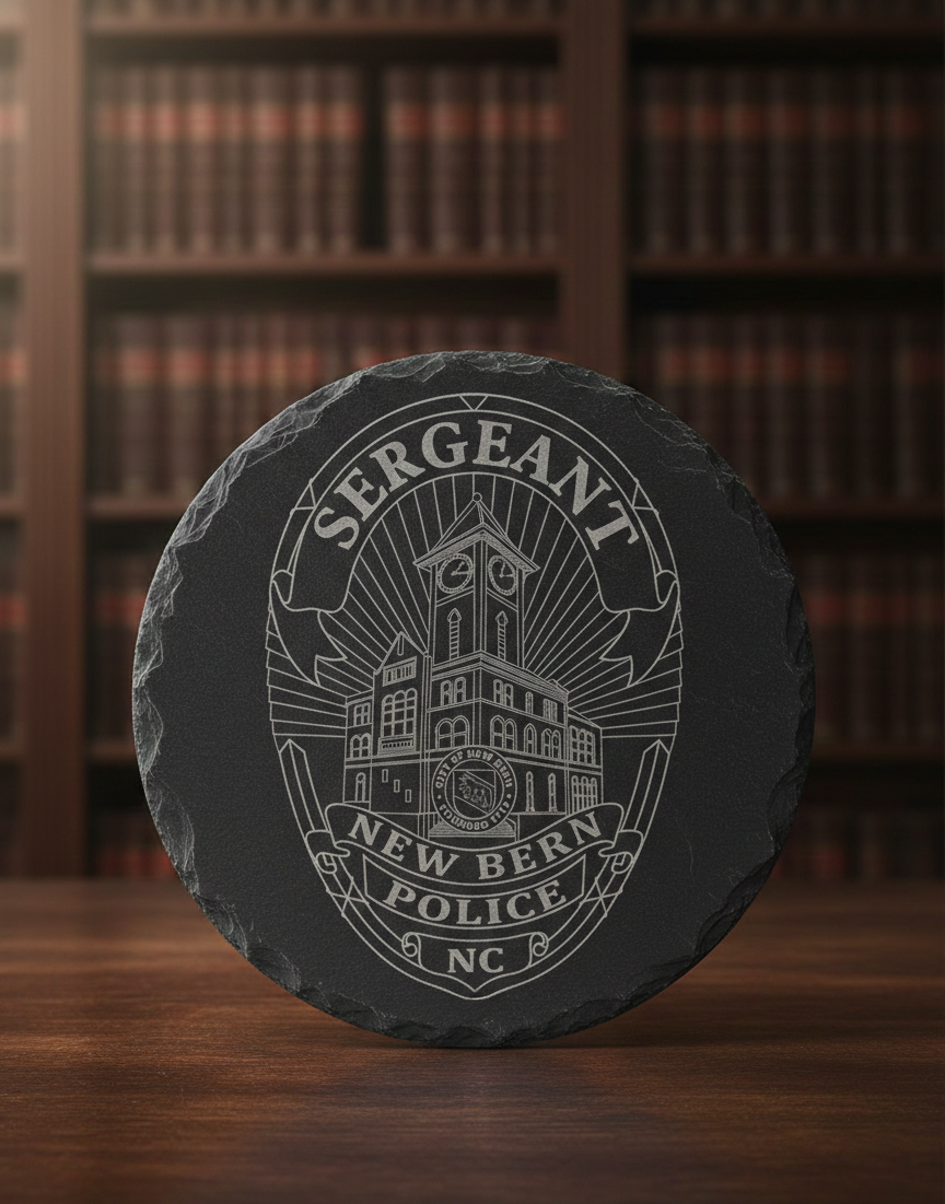 New Bern Police Sergeant Badge SVG

North Carolina Law Enforcement Vector Design

Historic City Hall Clock Tower Police Emblem

Sergeant Badge Engraving File

New Bern NC Police Sign CNC File