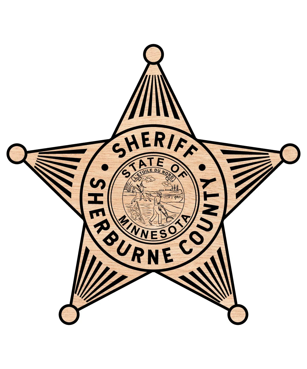 Sherburne County Sheriff Badge SVG

Minnesota Law Enforcement Vector

5-Point Star Sheriff Emblem

Deputy Plaque Engraving File

Sherburne County Sign CNC File
