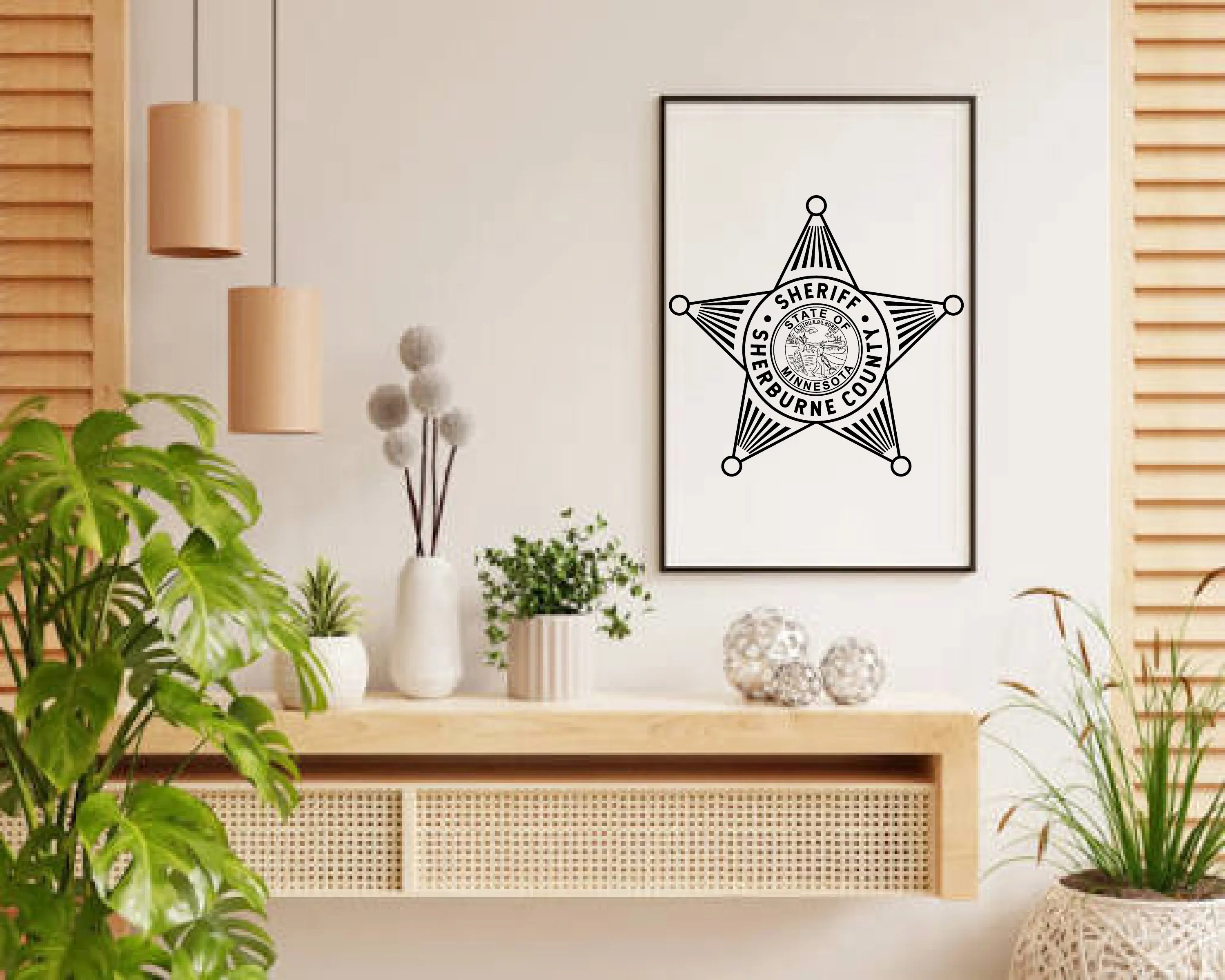 Sherburne County Sheriff Badge SVG

Minnesota Law Enforcement Vector

5-Point Star Sheriff Emblem

Deputy Plaque Engraving File

Sherburne County Sign CNC File