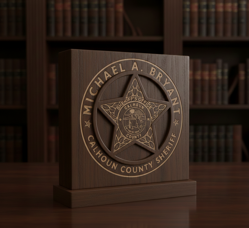 Calhoun County Sheriff Badge SVG

Florida Law Enforcement Vector Design

State of Florida Seal Police Emblem

Sheriff Star Badge Engraving File

Calhoun County Florida CNC File