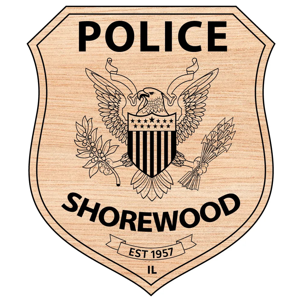 Shorewood Police Department Patch SVG

Illinois Law Enforcement Vector

Police Eagle Shield Patch Emblem

Officer Plaque Engraving File

Shorewood Police Sign CNC File