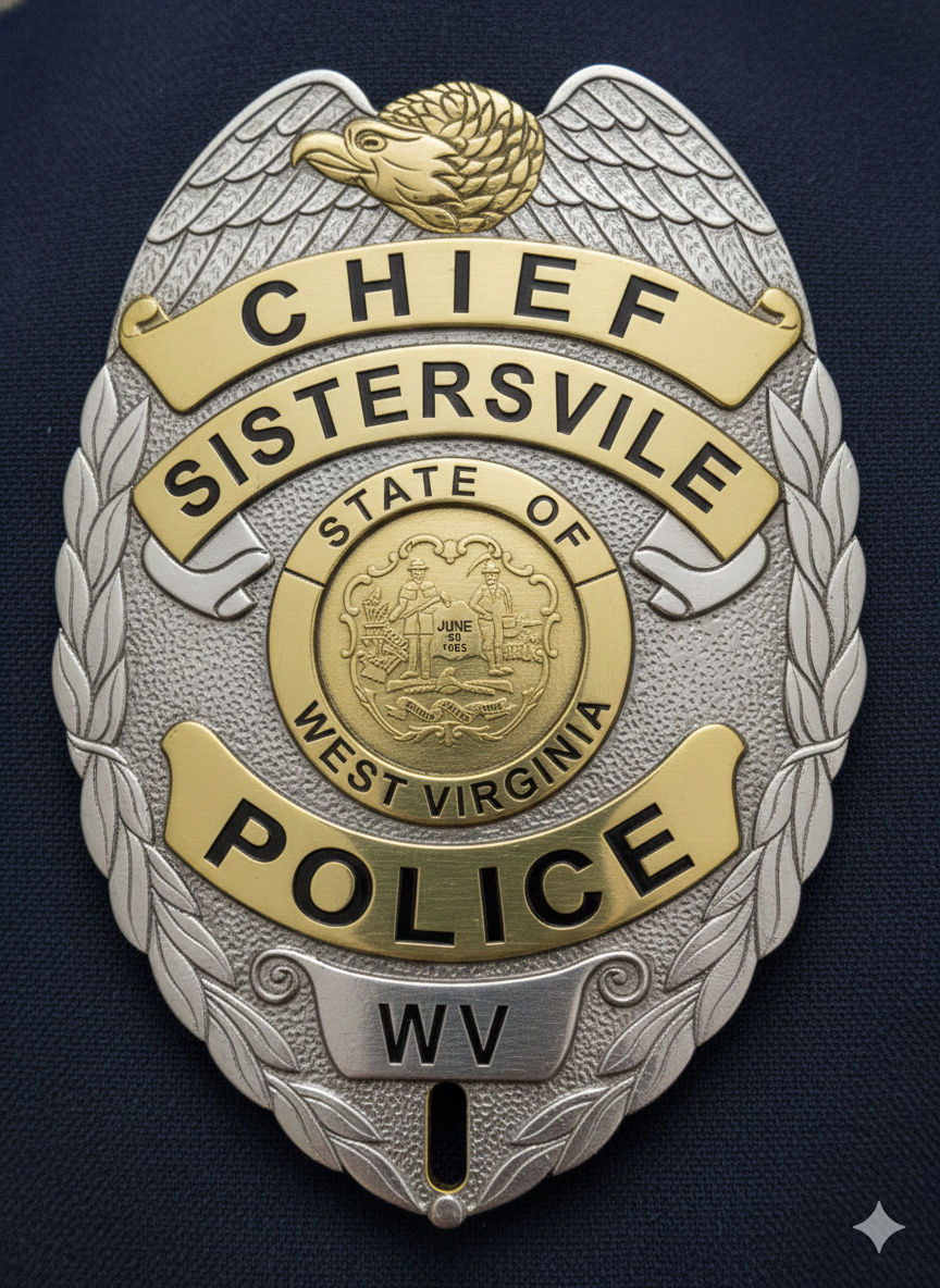 Sistersville West Virginia Police Chief Badge SVG, Sistersville Police Chief Badge Vector, WV Police Chief Badge SVG, Law Enforcement Chief Badge Emblem, Police Shield Vector, Badge Engraving File