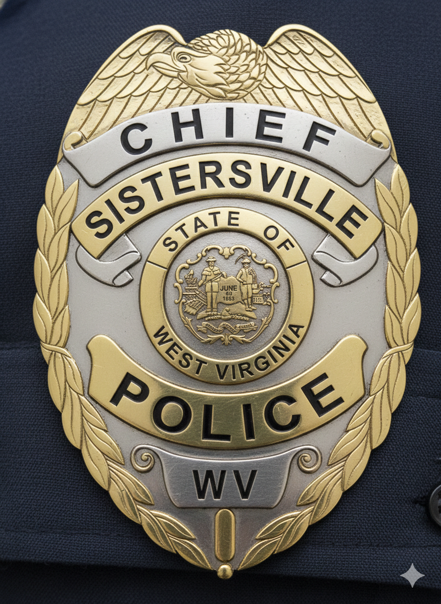 Sistersville West Virginia Police Chief Badge SVG, Sistersville Police Chief Badge Vector, WV Police Chief Badge SVG, Law Enforcement Chief Badge Emblem, Police Shield Vector, Badge Engraving File
