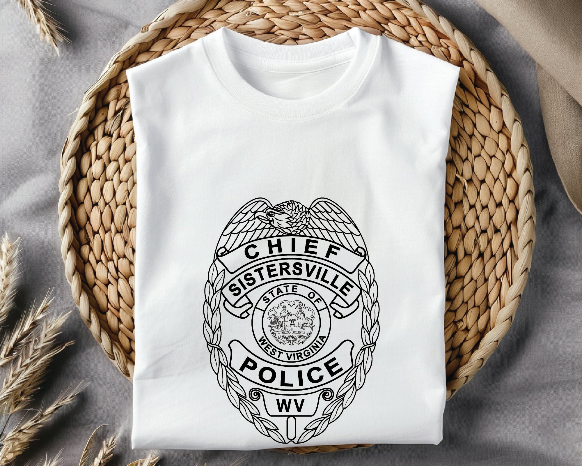 Sistersville West Virginia Police Chief Badge SVG, Sistersville Police Chief Badge Vector, WV Police Chief Badge SVG, Law Enforcement Chief Badge Emblem, Police Shield Vector, Badge Engraving File