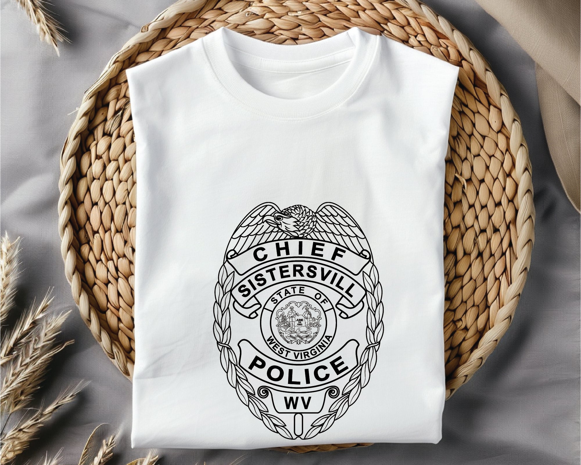 Sistersville West Virginia Police Chief Badge SVG, Sistersville Police Chief Badge Vector, WV Police Chief Badge SVG, Law Enforcement Chief Badge Emblem, Police Shield Vector, Badge Engraving File
