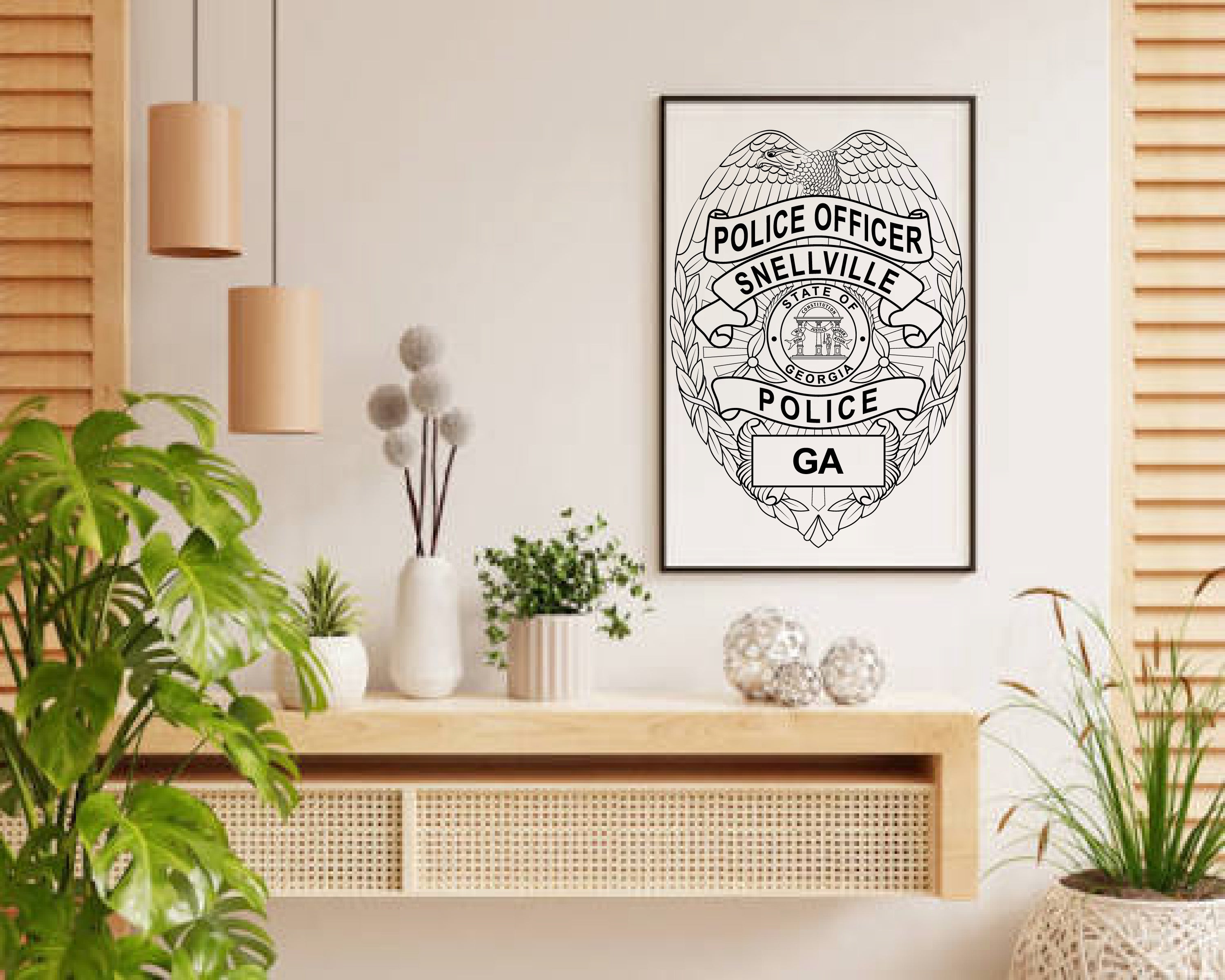 Snellville Police Officer Badge SVG

Georgia Law Enforcement Vector

Police Eagle Oval Badge State Seal

Officer Plaque Engraving File

Snellville Police Sign CNC File