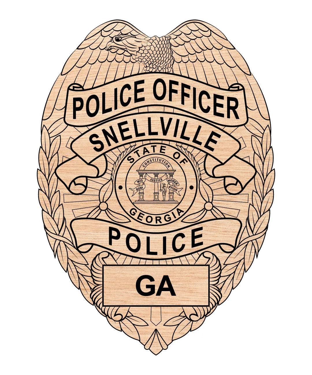 Snellville Police Officer Badge SVG

Georgia Law Enforcement Vector

Police Eagle Oval Badge State Seal

Officer Plaque Engraving File

Snellville Police Sign CNC File