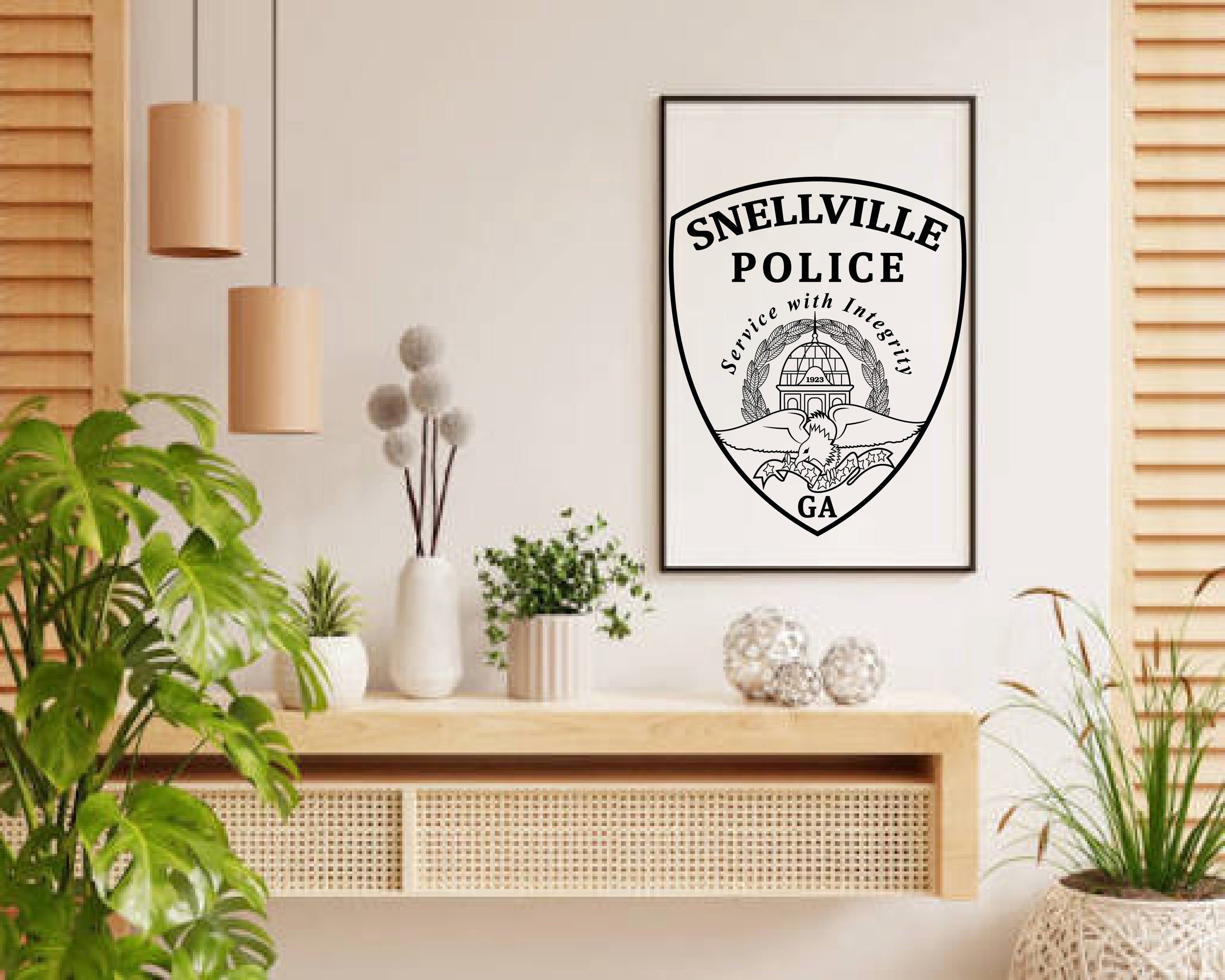 Snellville Police Patch SVG

Georgia Law Enforcement Vector

Police Shield Eagle Emblem

Officer Plaque Engraving File

Snellville Police Sign CNC File