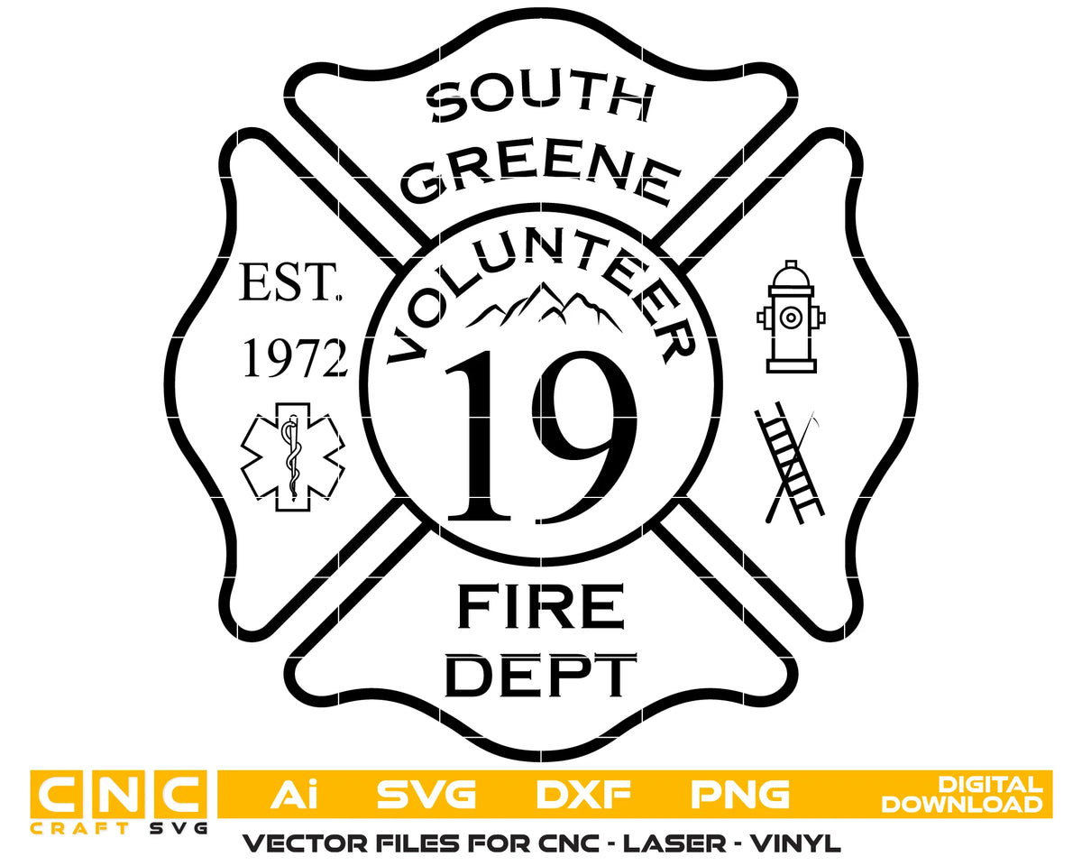 South Greene Volunteer Fire Department Badge Tennessee SVG Firefighter Vector