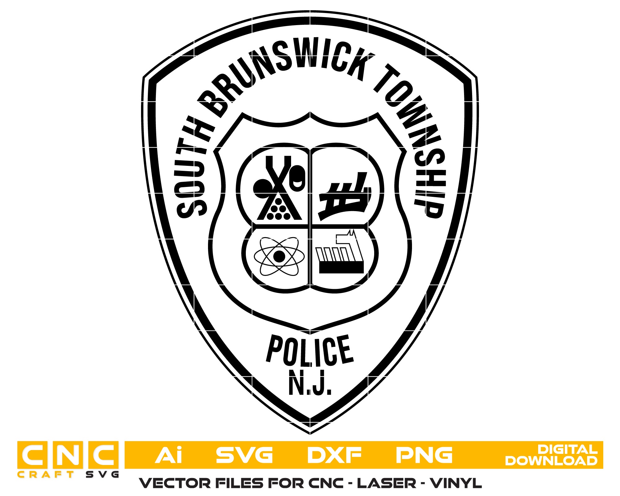South Brunswick NJ Police Patch SVG

New Jersey Law Enforcement Shield Vector

South Brunswick Township Engraving File

4 Quadrant Emblem Patch Sign CNC File

Law Enforcement Patch Vector for Lasers