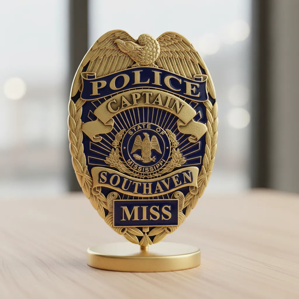 Southaven Police Captain Badge SVG

Mississippi Law Enforcement Vector

Police Captain Badge Engraving File

Southaven Police Sign CNC File

Captain Badge Vector for Laser Cutting